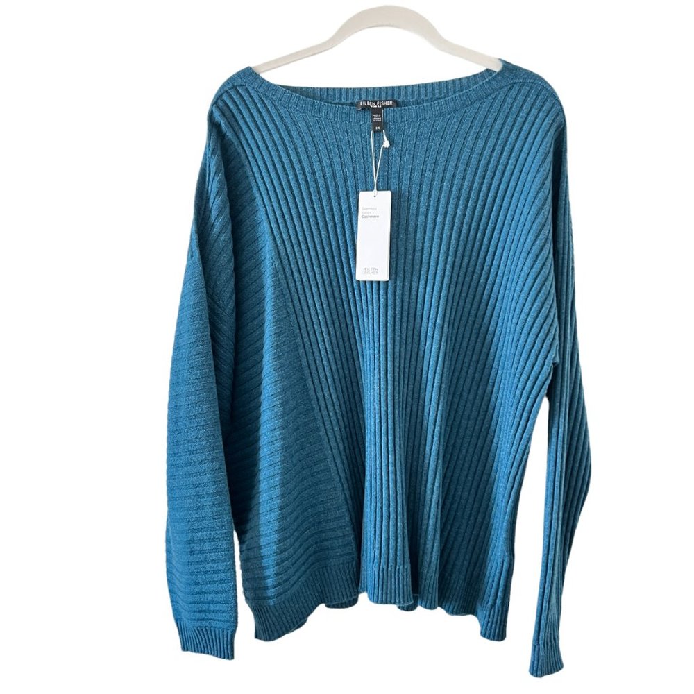 NWT Eileen Fisher Cashmere Ribbed Teal Sweater 2X